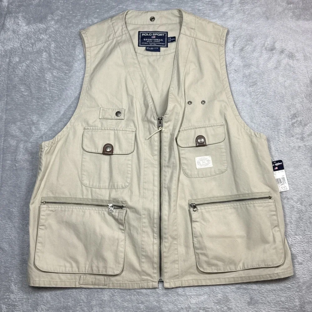 Vintage Polo Sport Sportsman Vest Men XXL Tan Utility Fishing